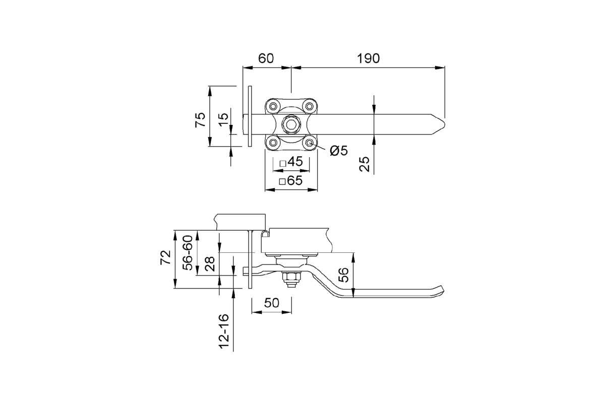 Product drawing KWS Locking handle 6128