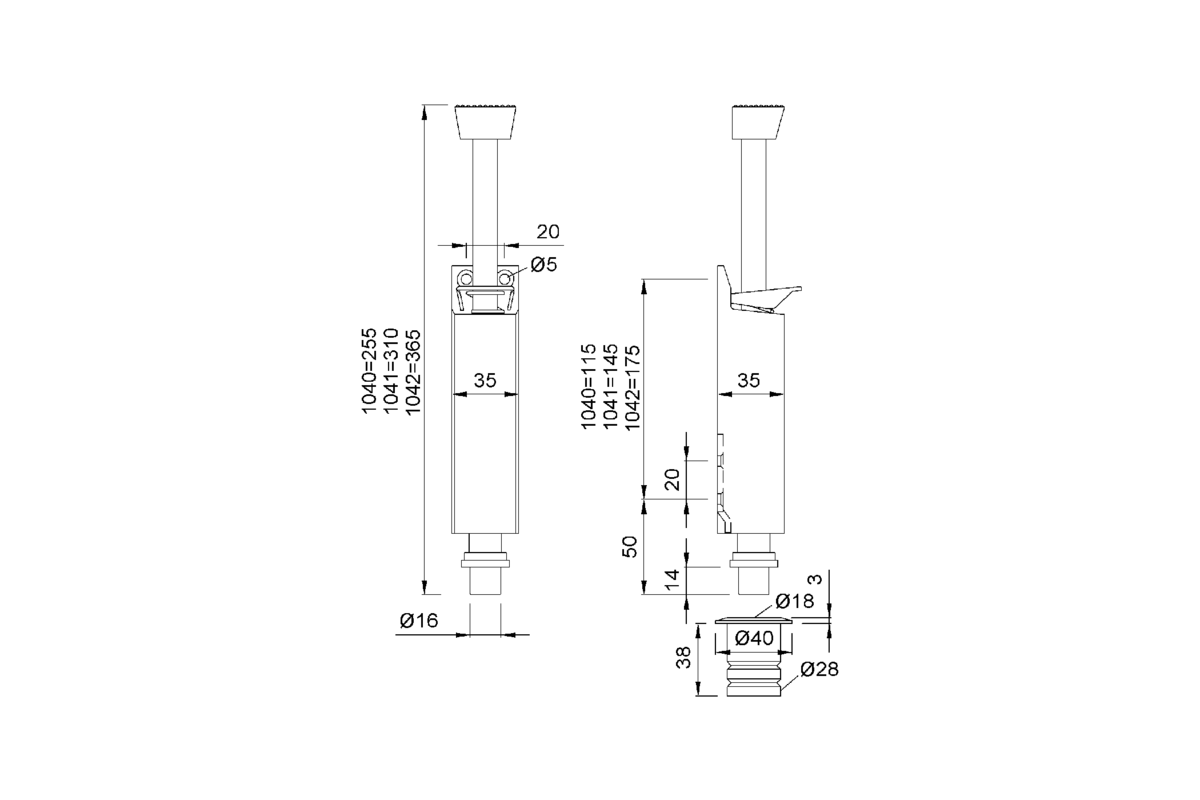Product drawing KWS Door holder 1040 / 1041 / 1042