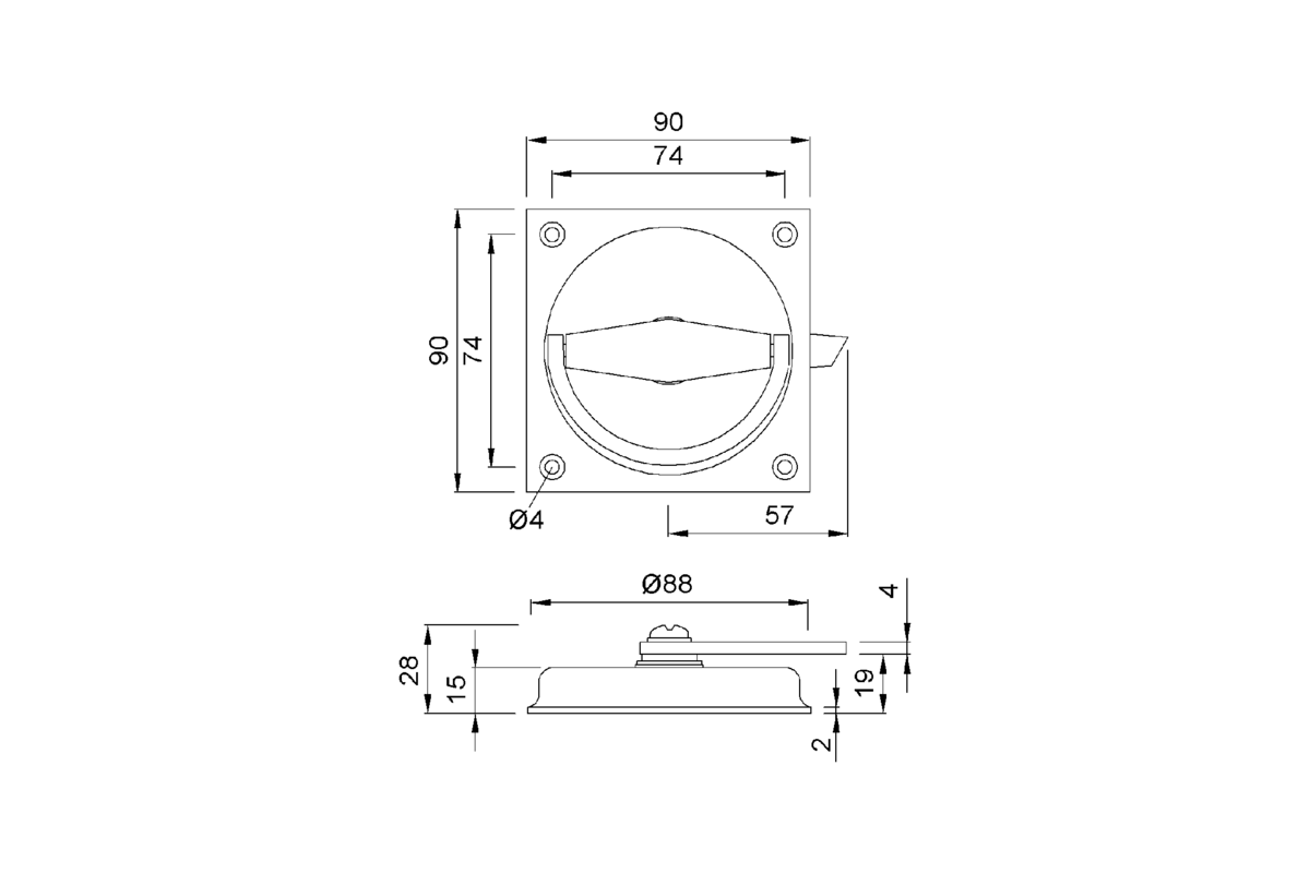 Product drawing KWS Flush handle 5051