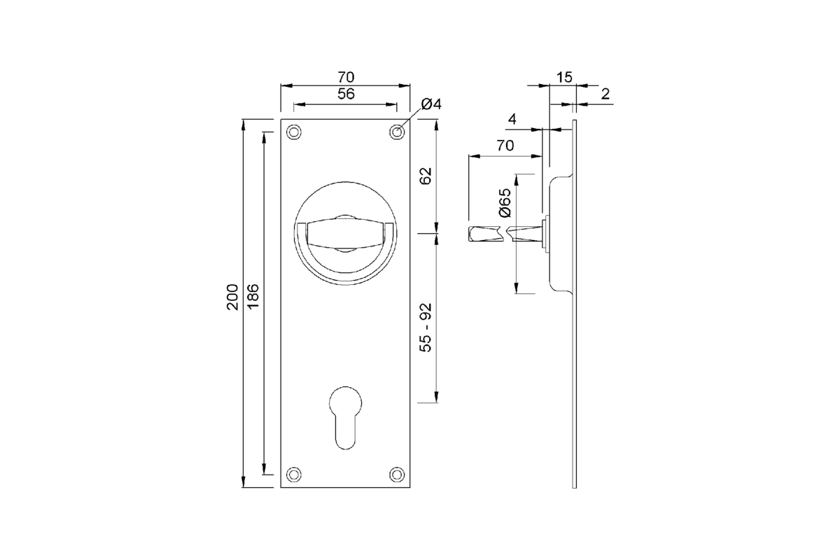 Product drawing KWS Flush handle 5001 / 5002 / 5101 / 5102