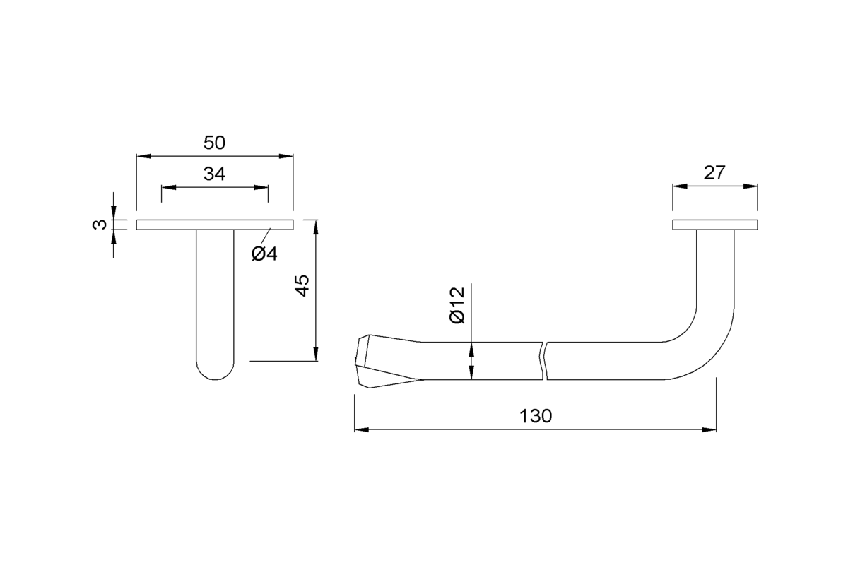 Product drawing KWS Handrail support 4523