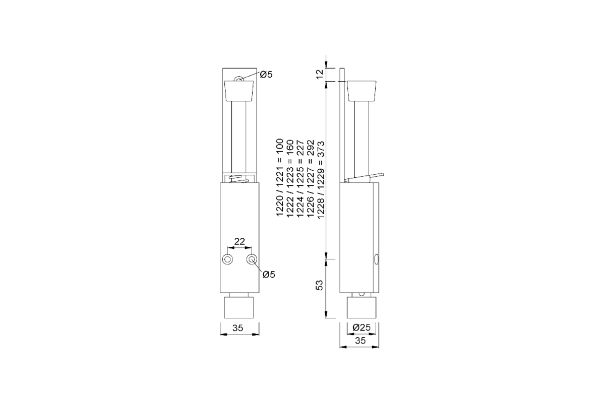 Product drawing KWS Door holder 1220 / 1222 / 1224 / 1226 / 1228 / 1221 / 1223 / 1225 / 1227 / 1229