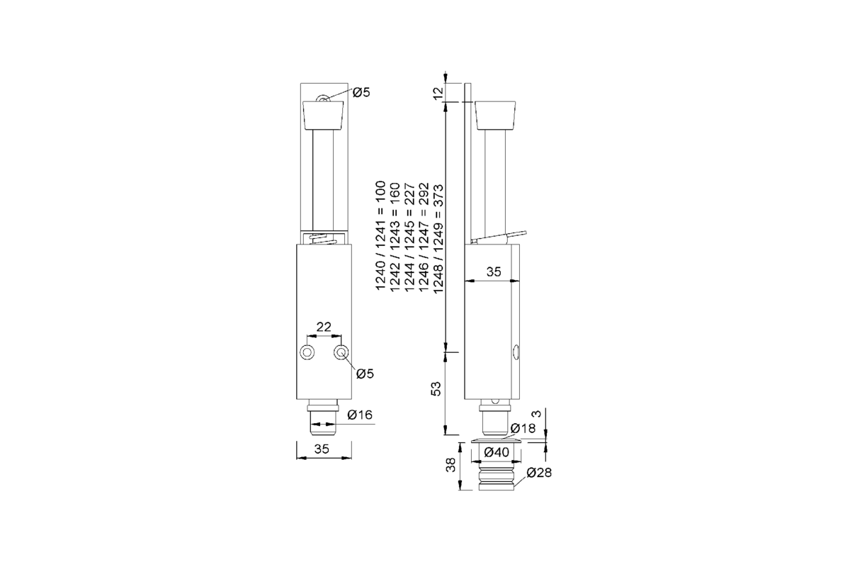 Product drawing KWS Door holder 1240 / 1242 / 1244 / 1246 / 1248 / 1241 / 1243 / 1245 / 1247 / 1249