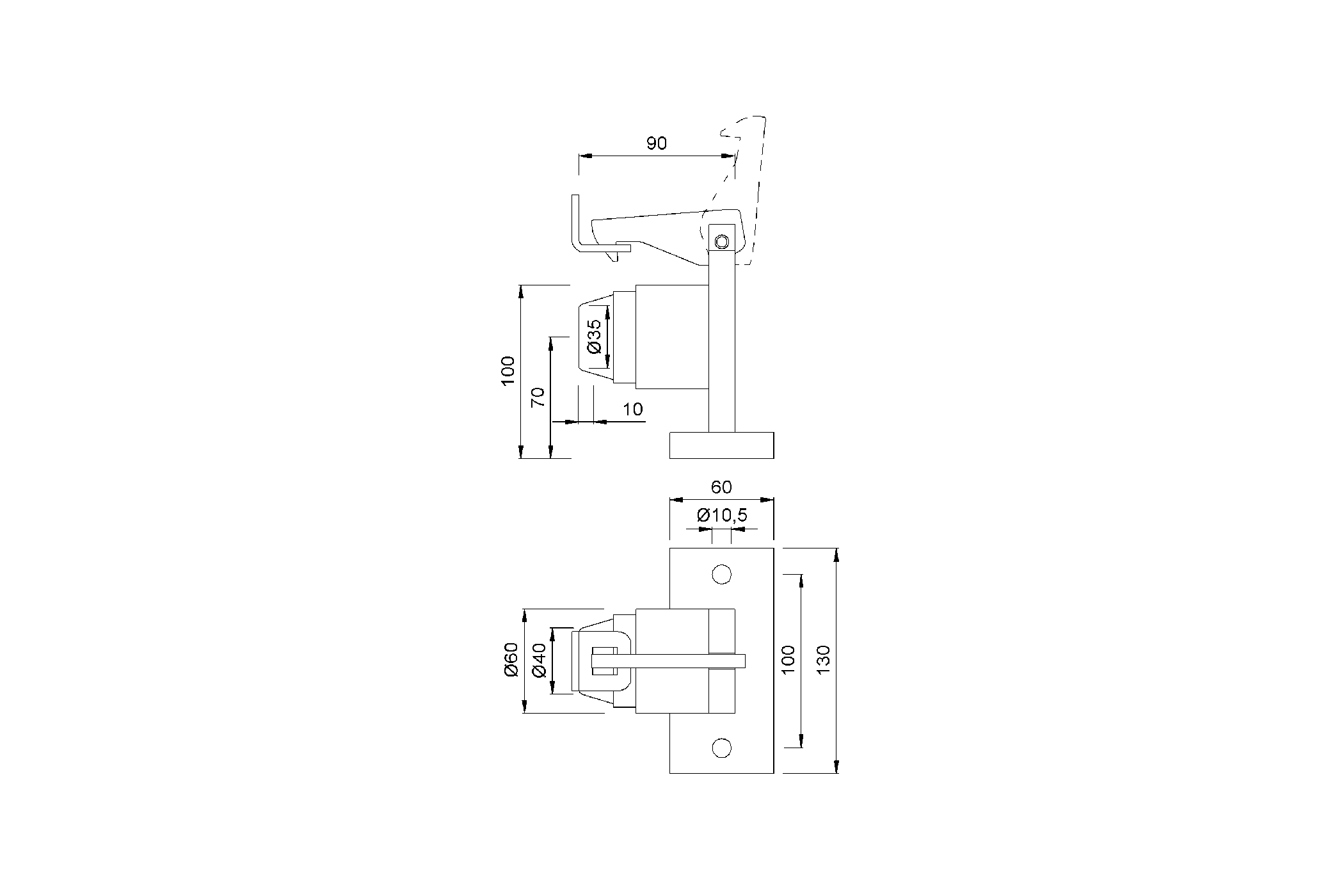Product drawing KWS Door holder 1121