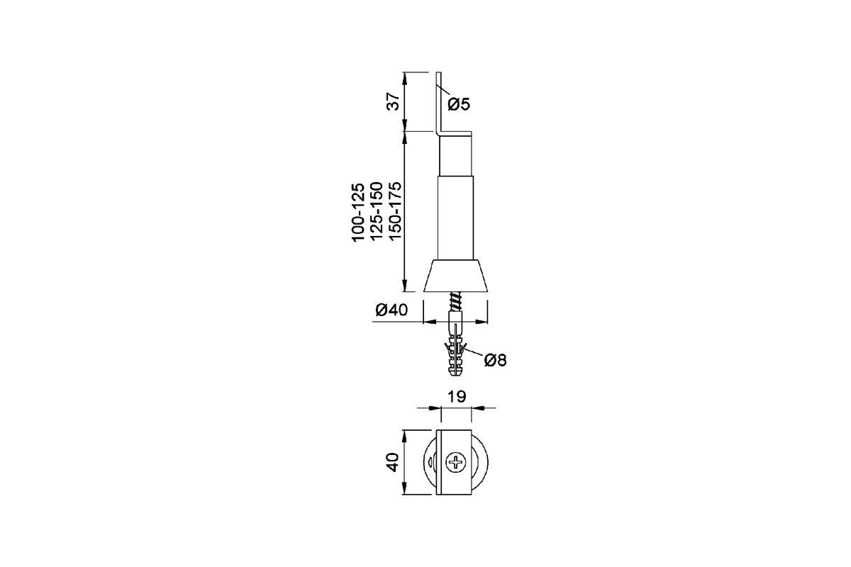 Product drawing KWS Partition support 4241 / 4242 / 4243