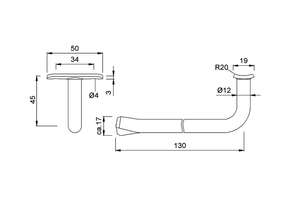 Product drawing KWS Handrail support 4522