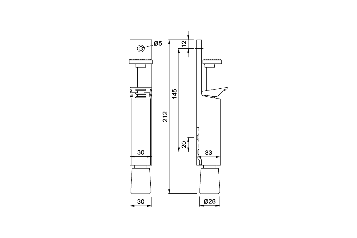 Produktzeichnung KWS Türfeststeller 1033 / 1035