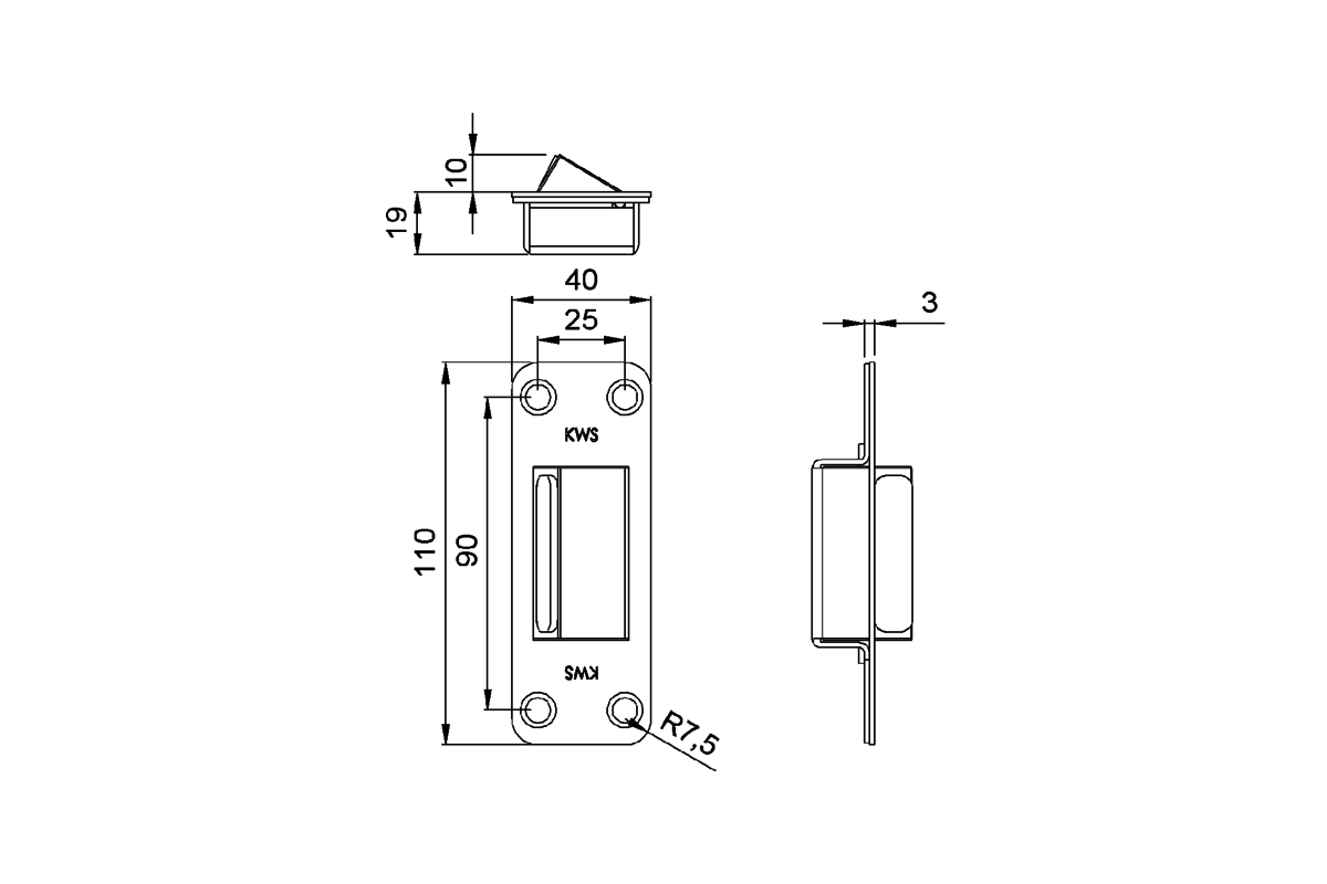 Product drawing KWS Door hinge 6251