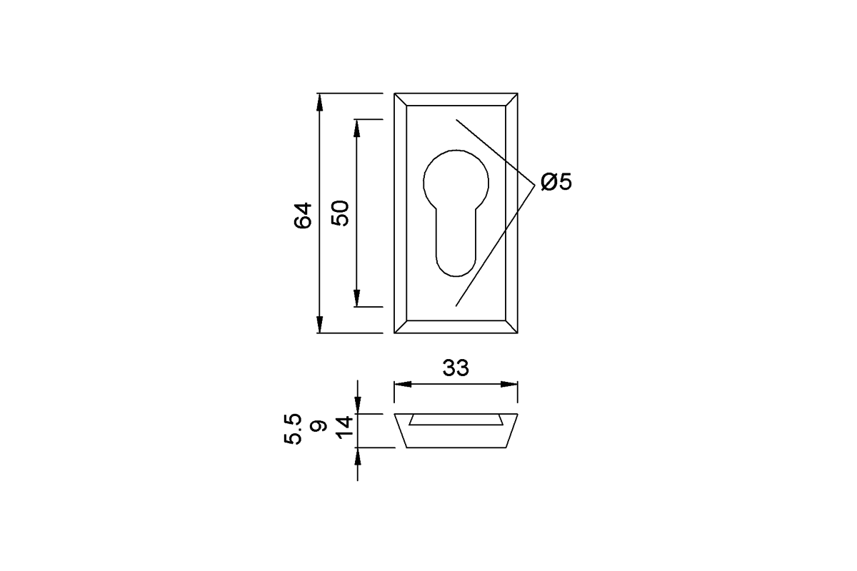 Product drawing KWS Sliding rosette 3452 / 3453 / 3454