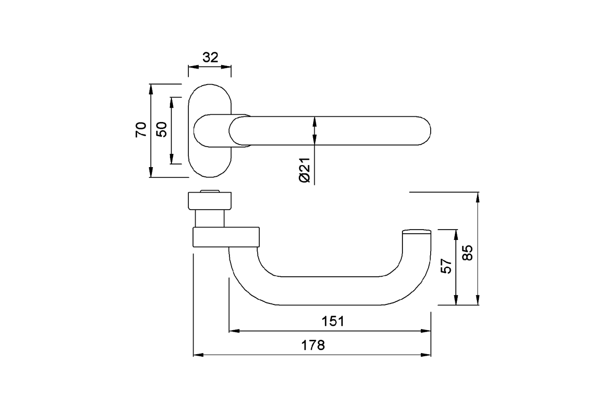 Produktzeichnung KWS Türdrücker 3L35