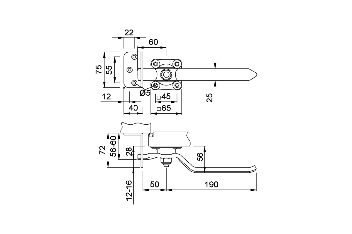 Product drawing KWS Locking handle 6129