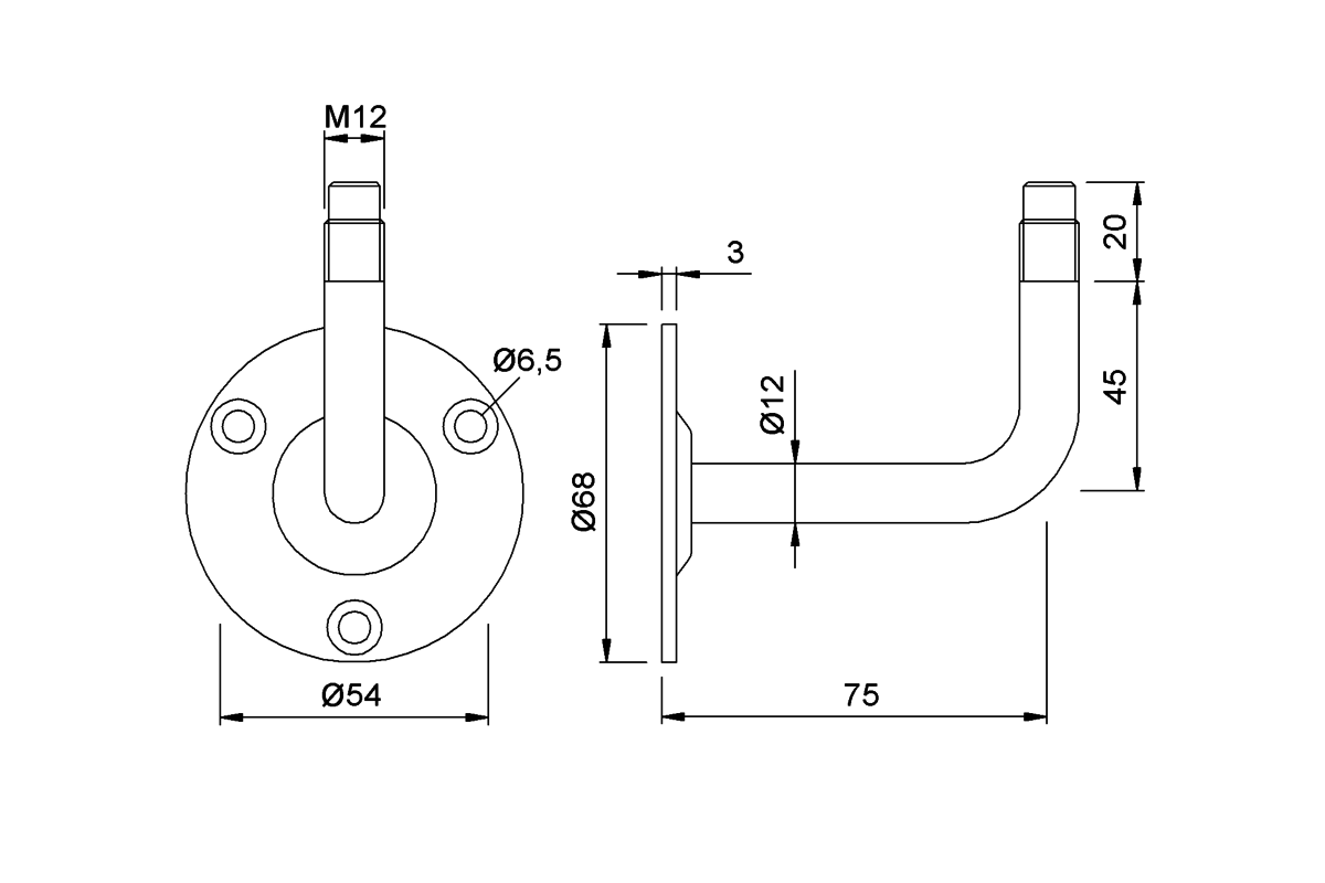 Product drawing KWS Handrail support 4629