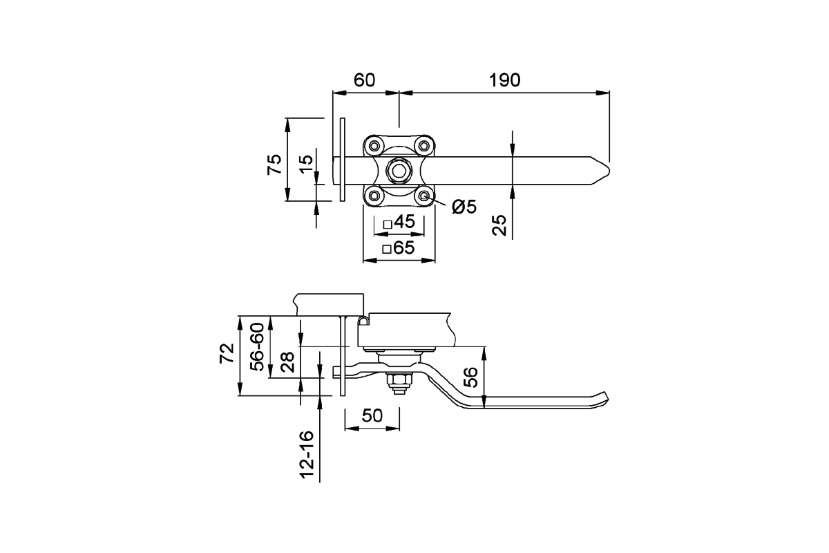 Product drawing KWS Locking handle 6128