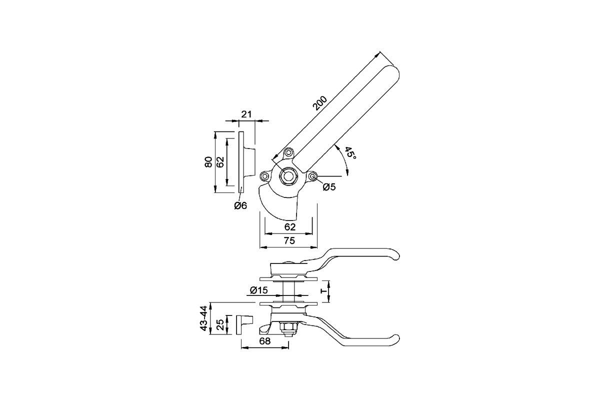 Product drawing KWS Locking handle 6001 / 6002 / 6003 / 6004 / 6005 / 6006 / 6007 / 6008 / 6009