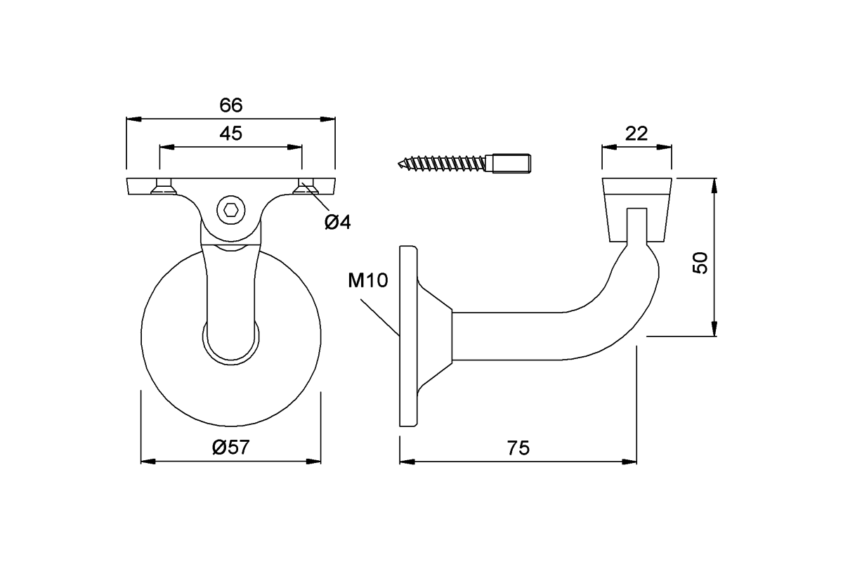 Product drawing KWS Handrail support 4513