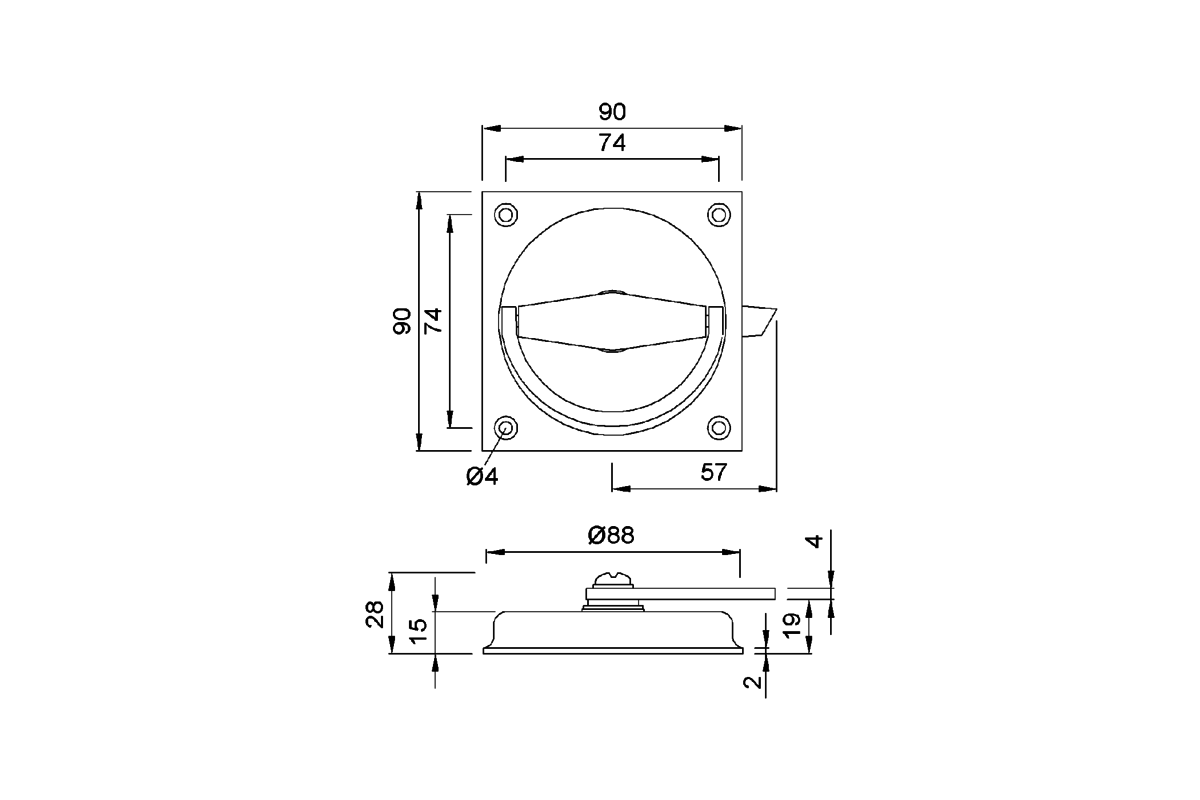 Produktzeichnung KWS Muschelgriff 5051