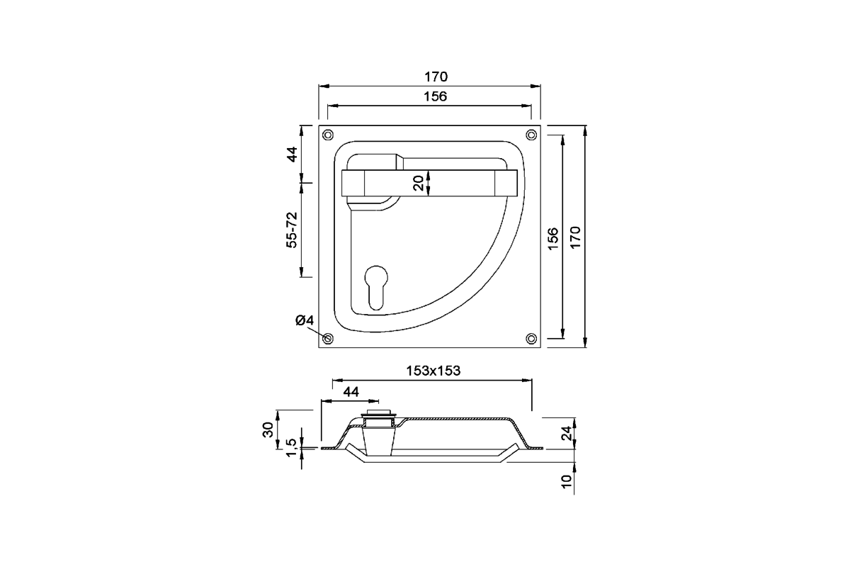 KWS 5061.. ff. Flush handle (stainless steel finish) Product drawing KWS Flush handle 5061 / 5062 / 5064 / 5065 (stainless steel finish)