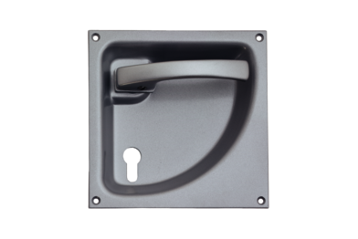 KWS 5061.02.11720 Flush handle KWS Flush handle 5061 in finish 02 (steel/aluminium, silver stove-enamelled) for right-opening door with 72 mm PZ keyway