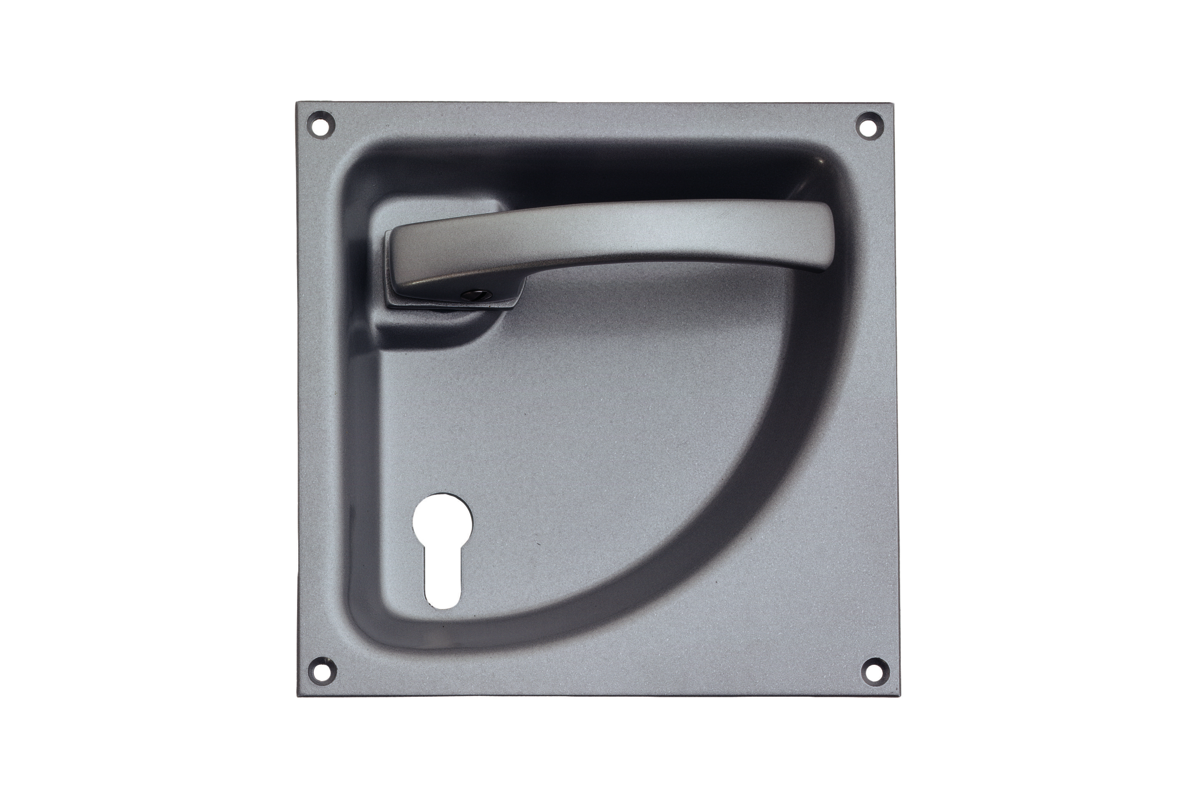 KWS 5061.02.11720 Flush handle KWS Flush handle 5061 in finish 02 (steel/aluminium, silver stove-enamelled) for right-opening door with 72 mm PZ keyway