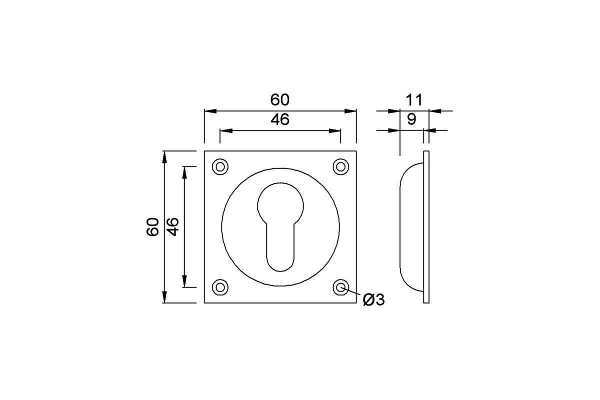 Product drawing KWS Key rosette 3204