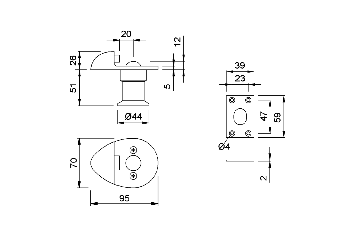 Product drawing KWS Door holder 1020