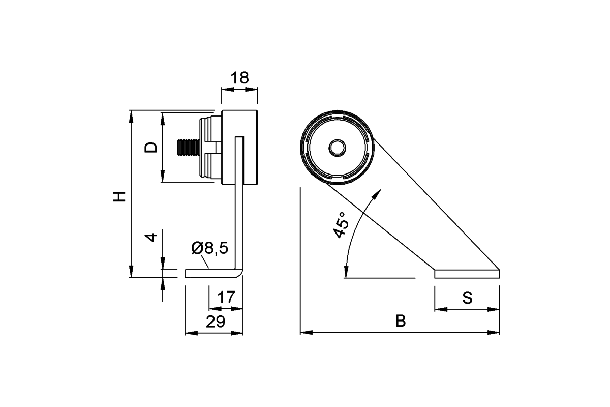 Product drawing KWS End support 8710 / 8307 / 8017 / 8H07