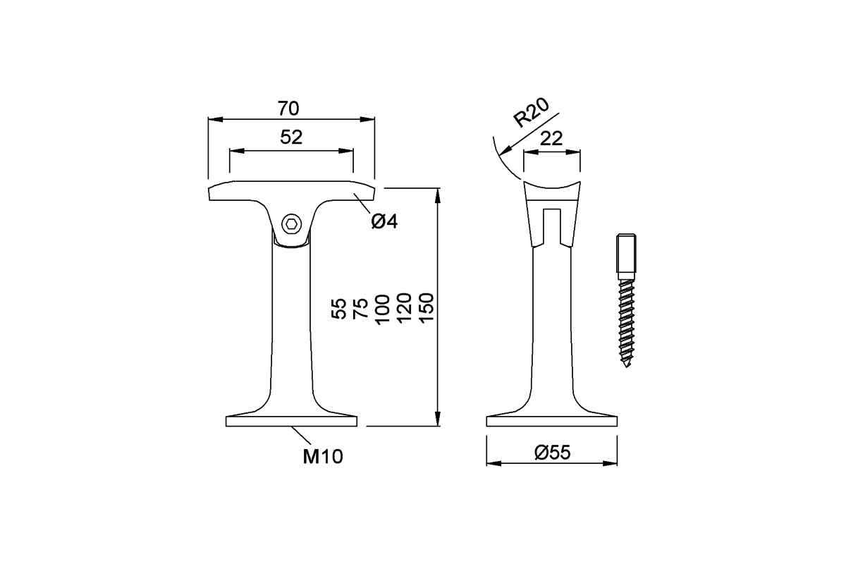 KWS 4580.. ff. Handrail support Product drawing KWS Handrail support 4580 / 4581 / 4582 / 4583 / 4584