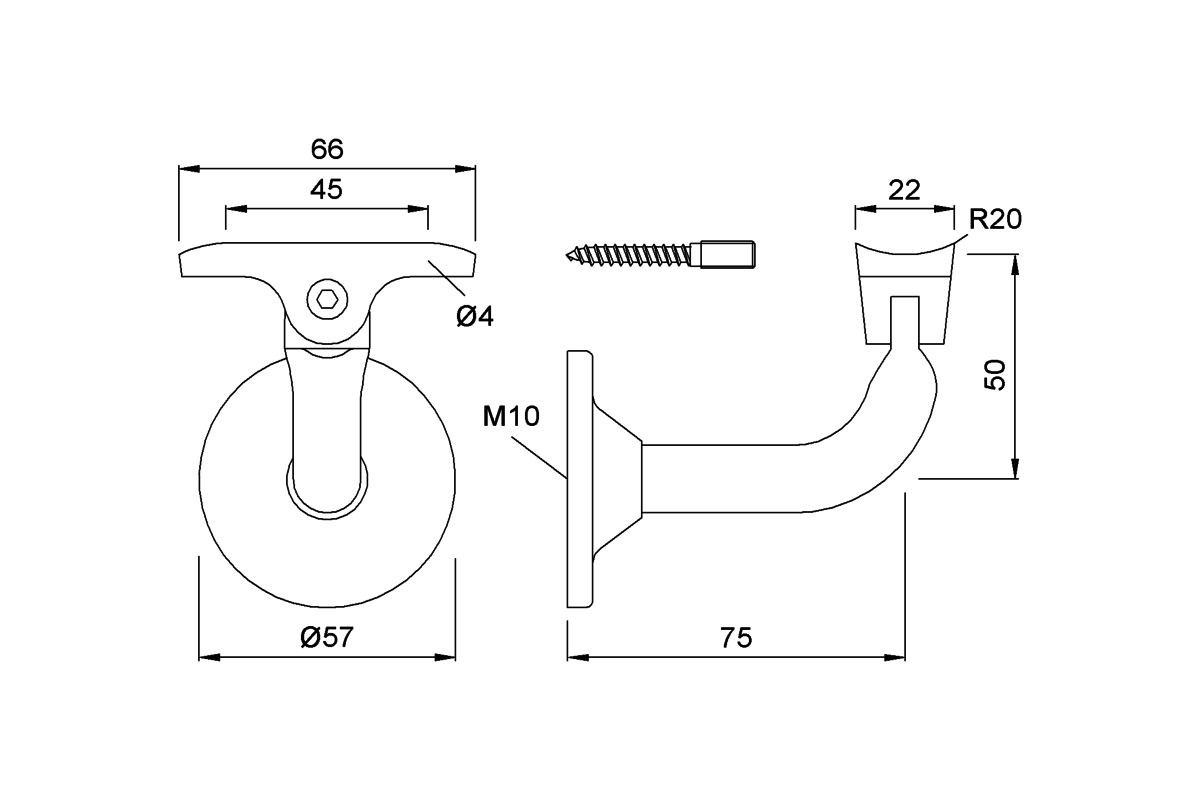 Product drawing KWS Handrail support 4511