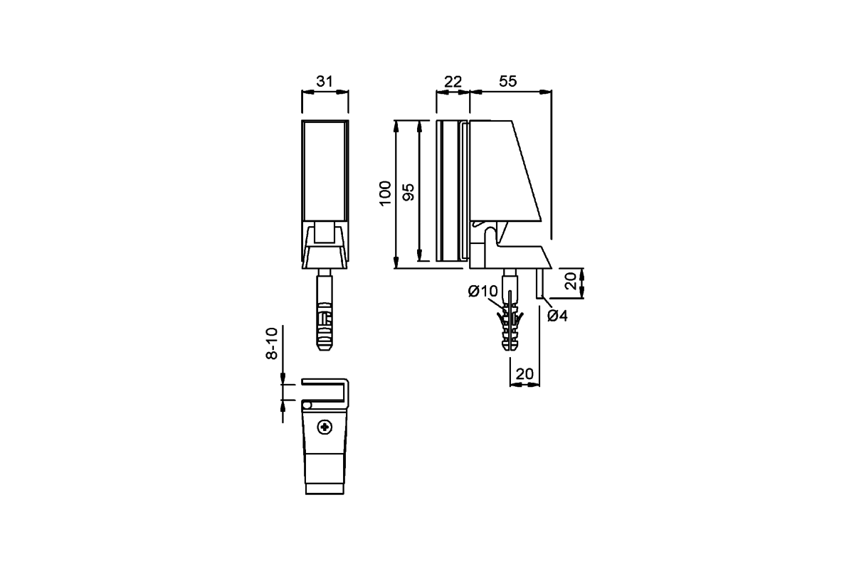 KWS 1113.. Door holder Product drawing KWS Door holder 1113