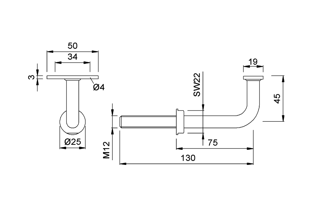 Product drawing KWS Handrail support 4529