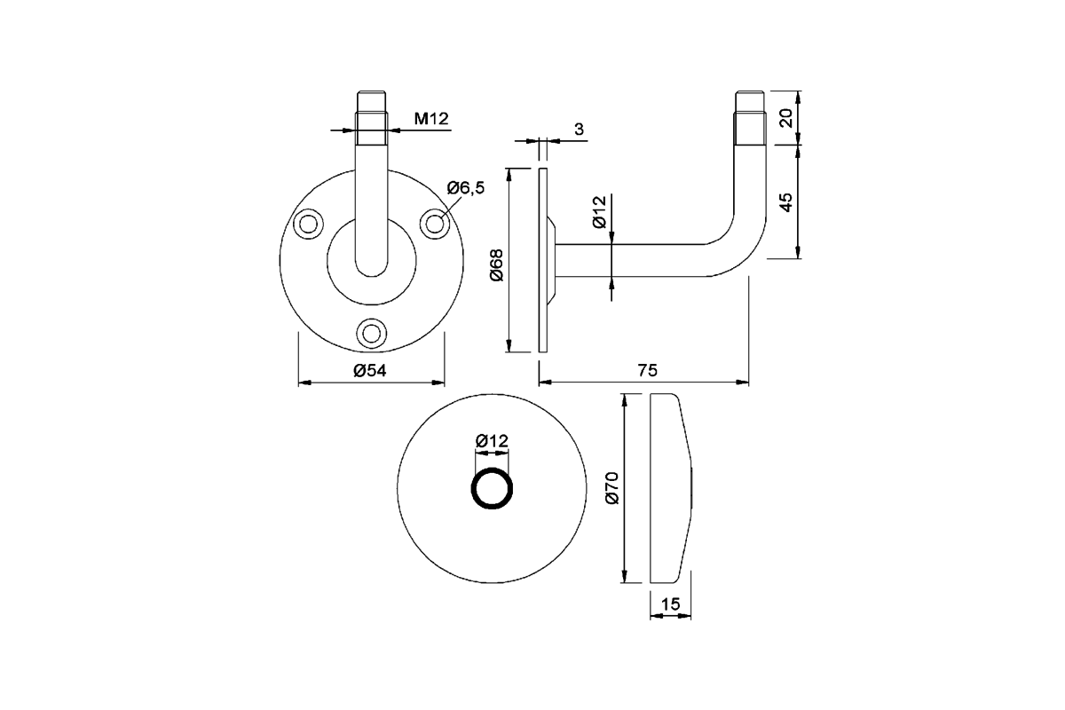 Product drawing KWS Handrail support 4630