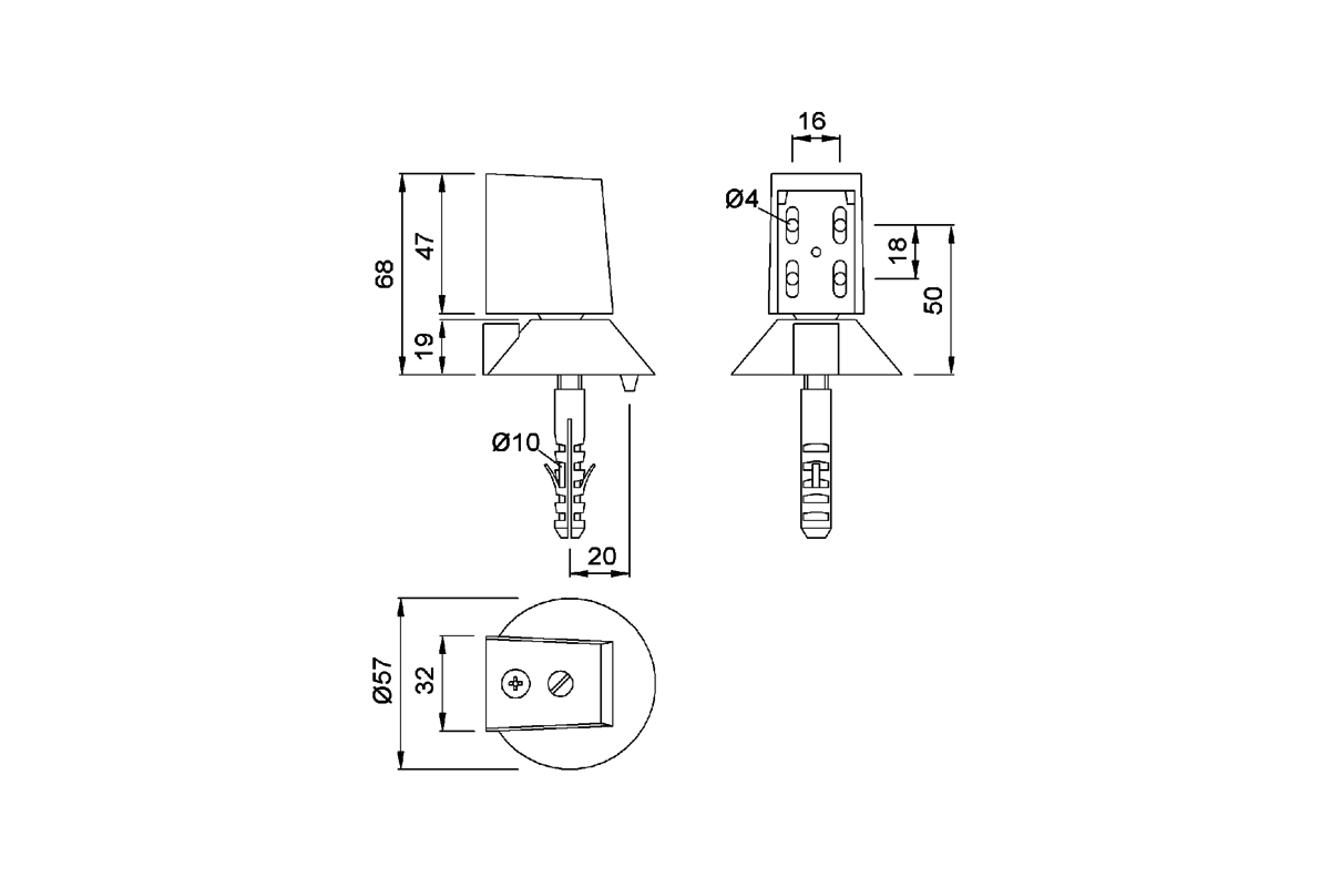 KWS 1023.. Door holder Product drawing KWS Door holder 1023