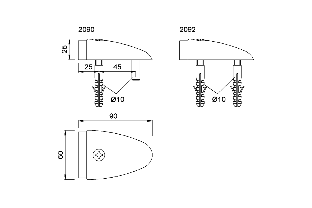 Produktzeichnung KWS Türpuffer 2090 / 2092