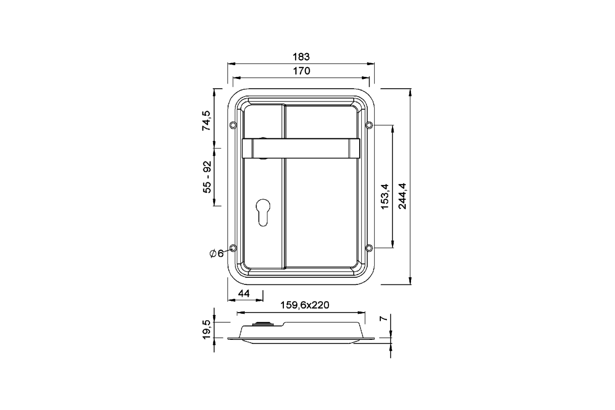 KWS 5072.. ff. Flush handle Product drawing KWS Flush handle 5072 / 5073 / 5074 / 5075