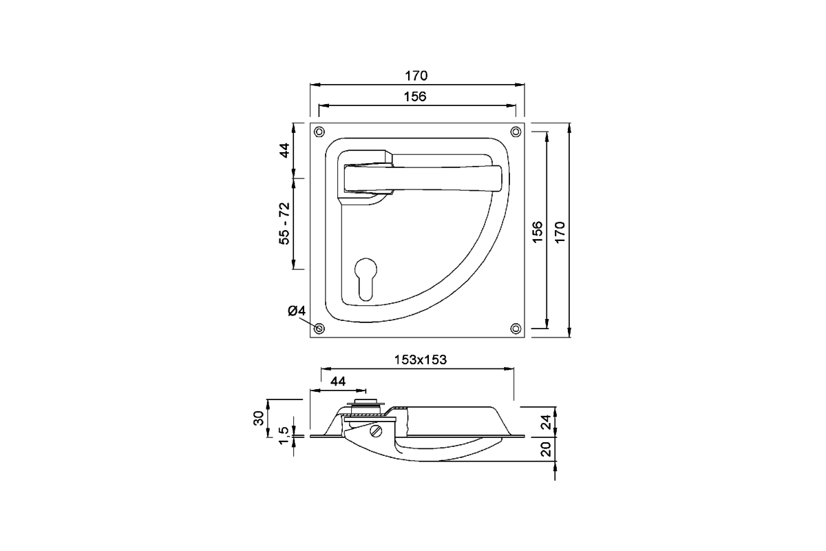KWS 5061.. ff. Flush handle Product drawing KWS Flush handle 5061 / 5062 / 5064 / 5065