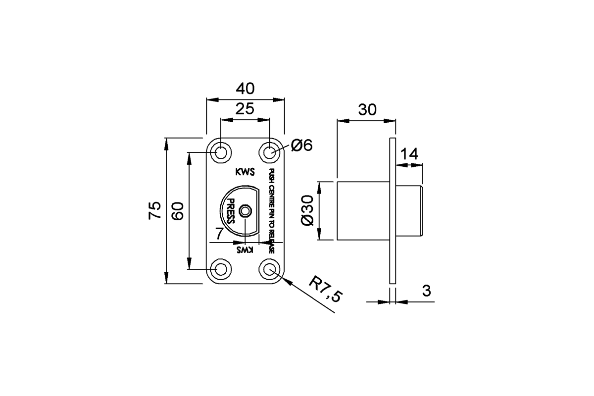 Product drawing KWS Door hinge 6250 / 6252