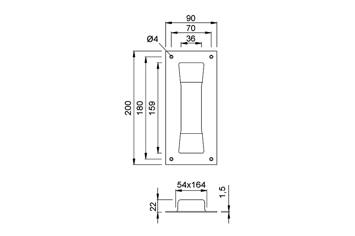 KWS 5208.. Flush pull Product drawing KWS Flush pull 5208