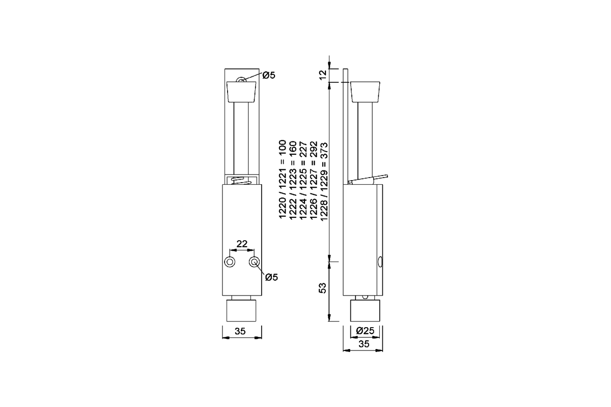 Product drawing KWS Door holder 1220 / 1222 / 1224 / 1226 / 1228 / 1221 / 1223 / 1225 / 1227 / 1229