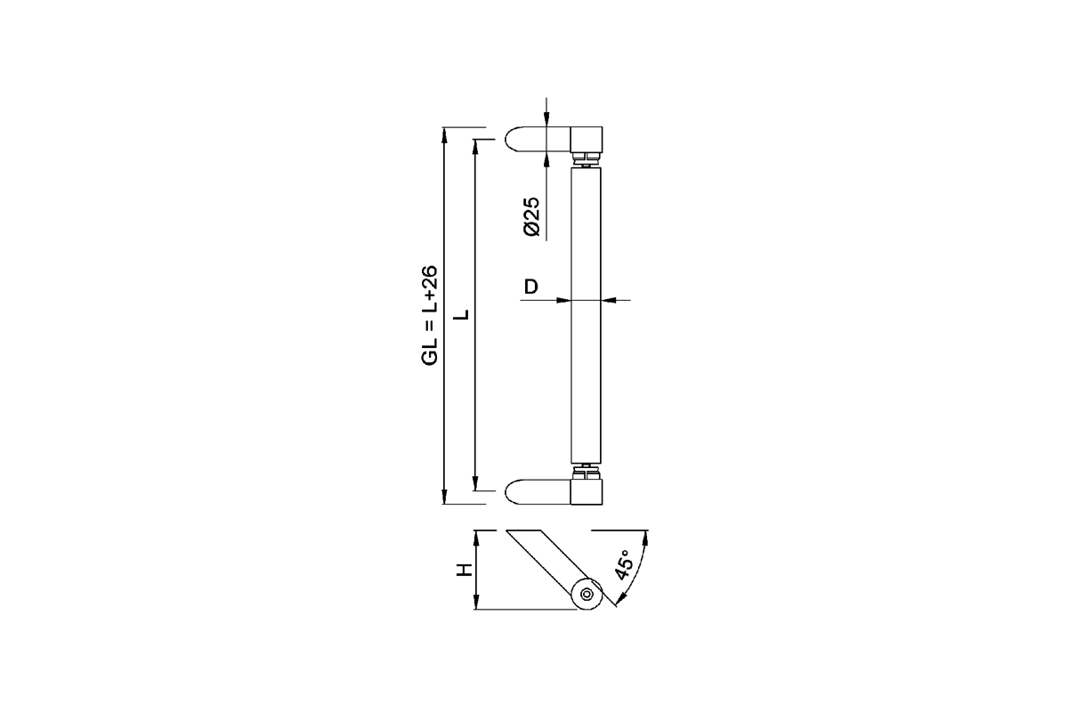 Product drawing KWS Door handle 8022 / 8024 / 8026