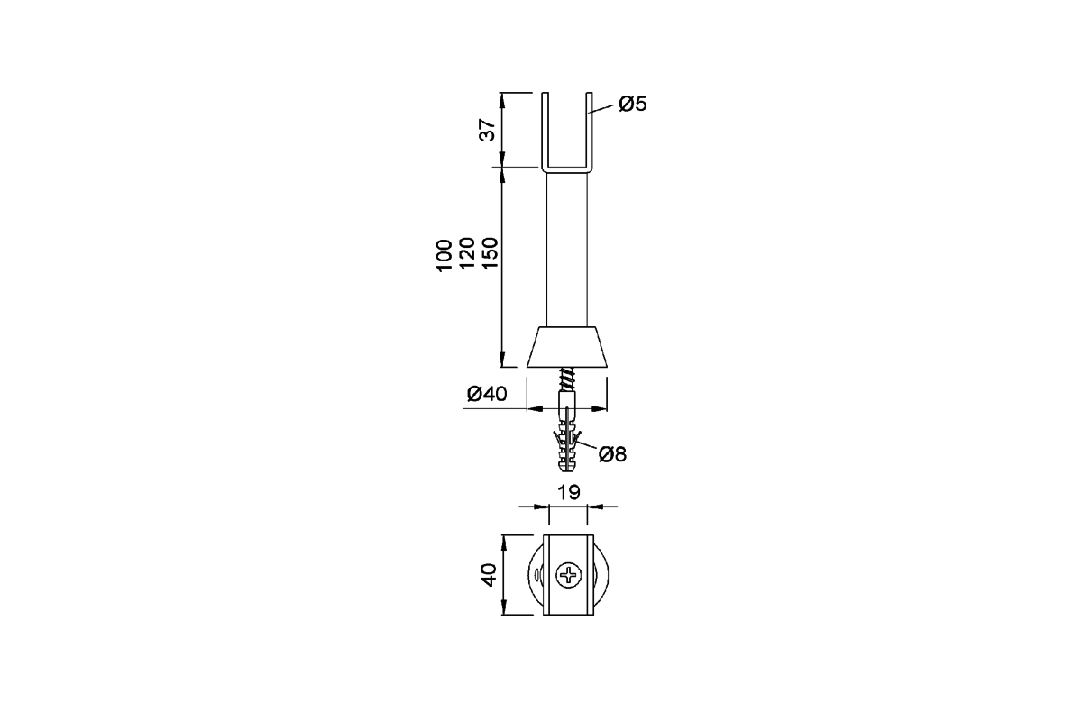 Product drawing KWS Partition support 4221 / 4222 / 4223