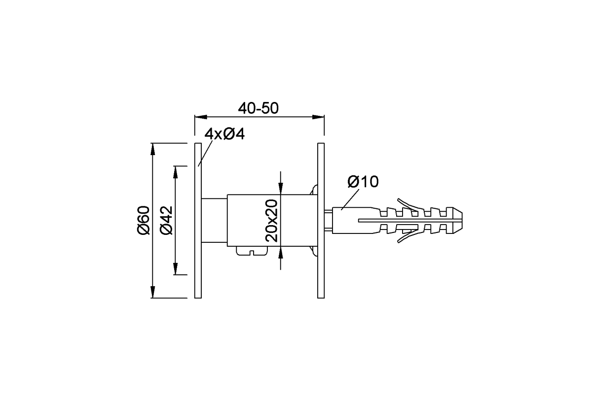 KWS 4560.. Handrail support Product drawing KWS Handrail support 4560