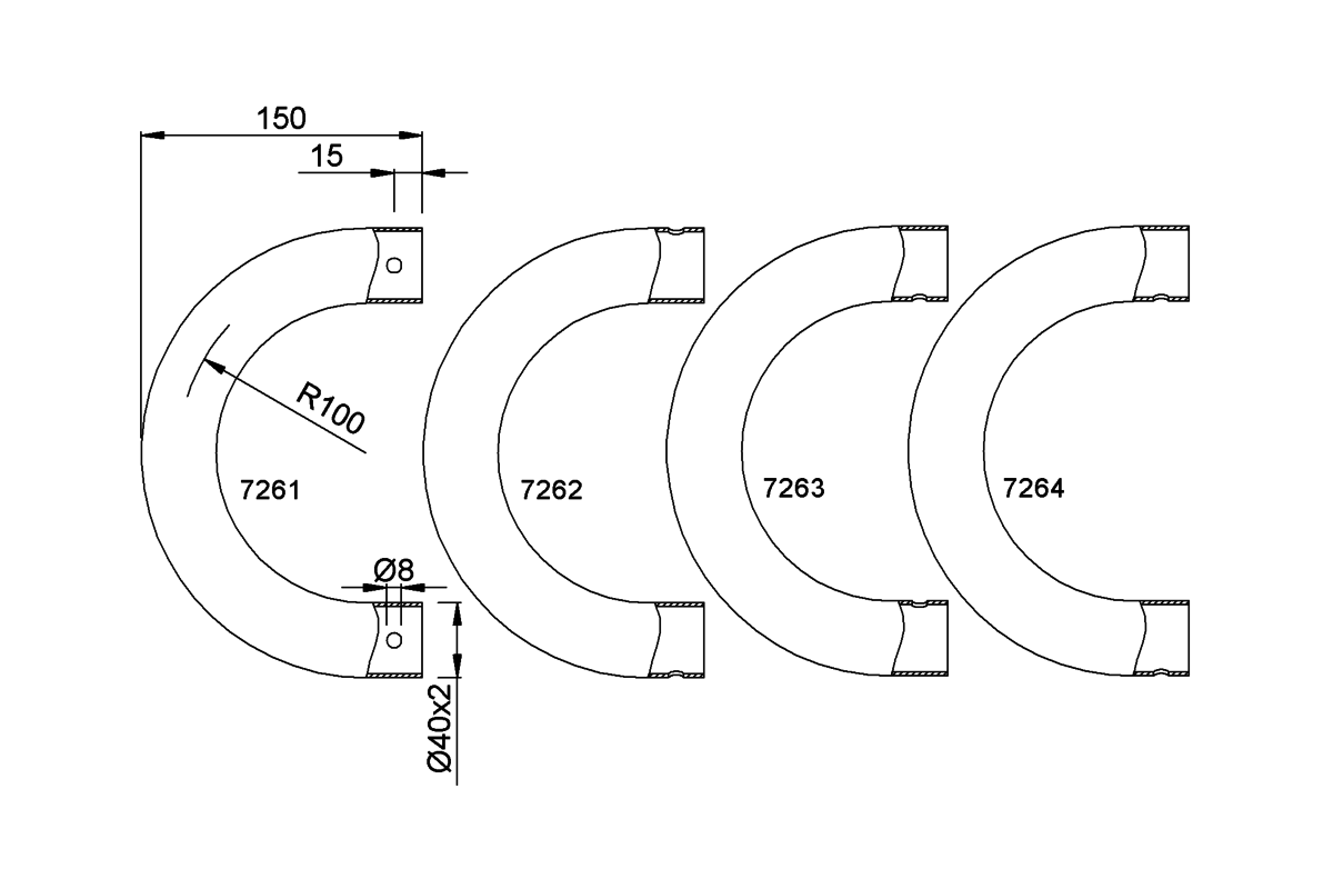 Product drawing KWS Tube 7261 / 7262 / 7263 / 7264